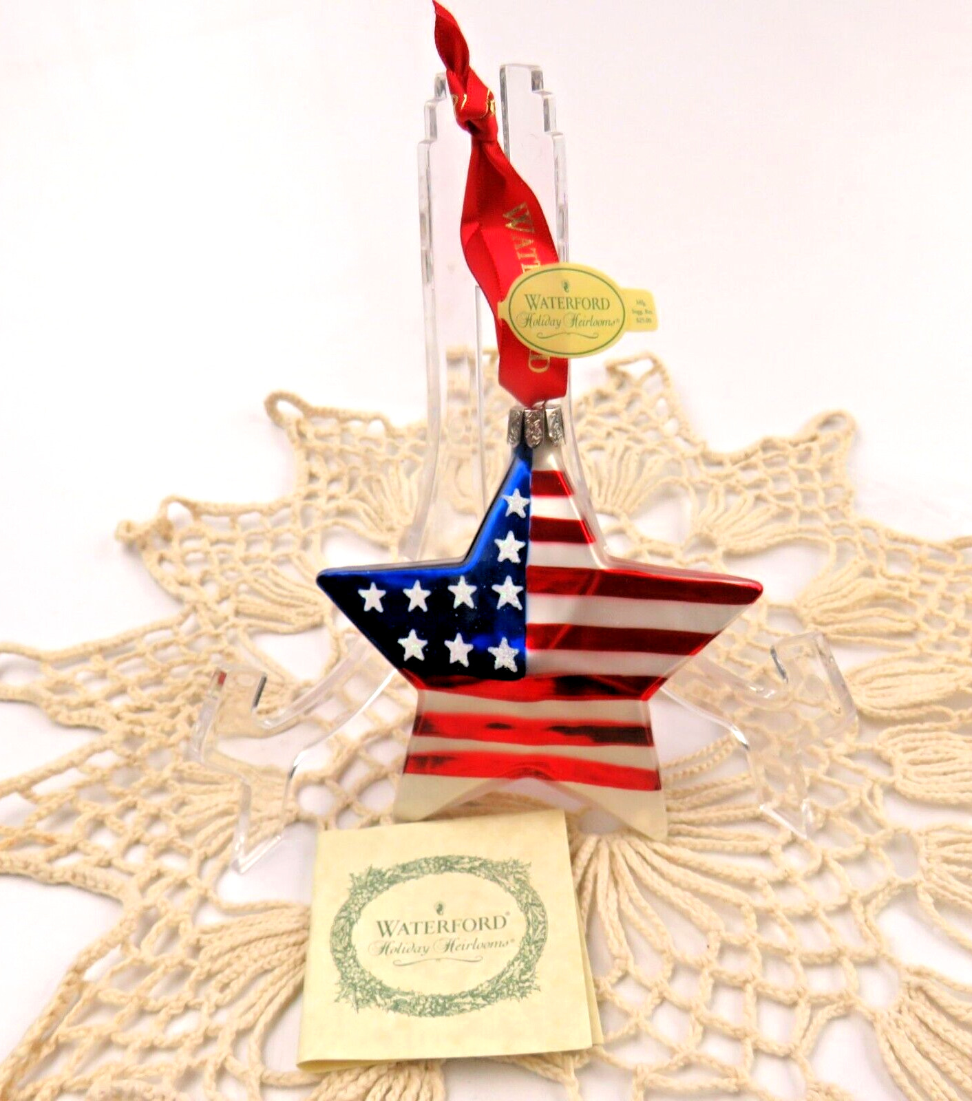 Waterford Holiday Heirlooms Glass Star Ornaments Stars and Stripes NIB 2010