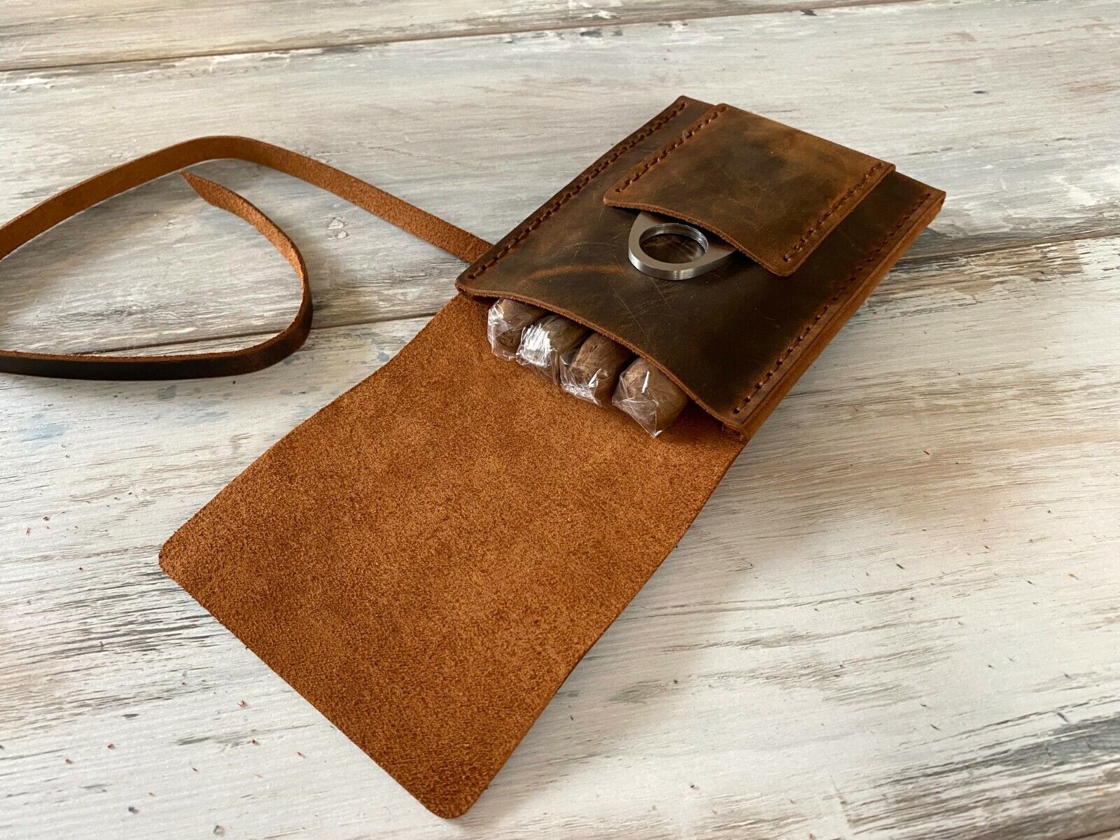 Rustic Leather Cigar Case Brown Leather Cigar Box Leather Cigar Roll