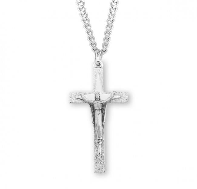 Risen Christ Sterling Silver Crucifix 2.0in x 1.0in Features 24in Long chain