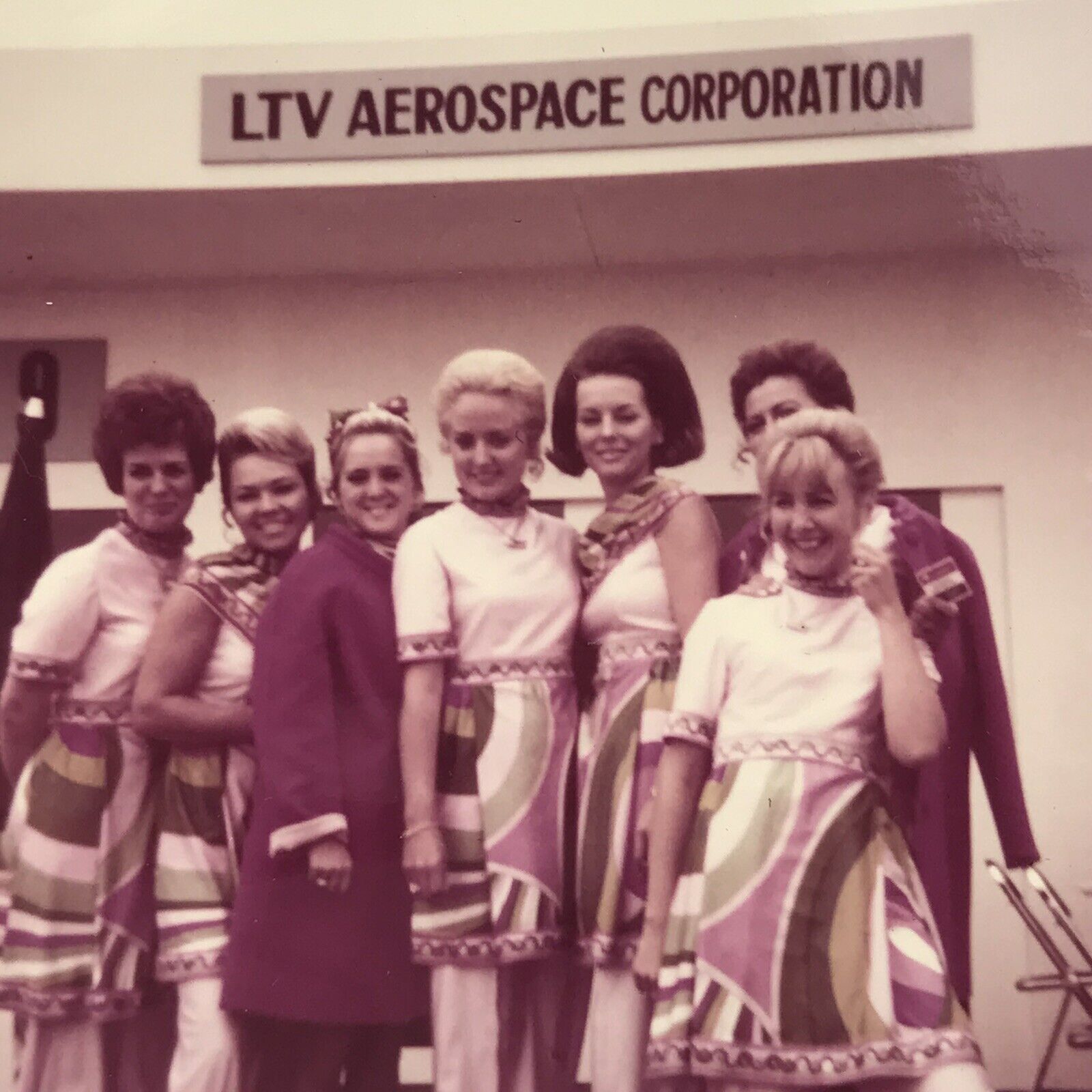 Vintage Color Photo Women Group Matching Dresses LTV Aerospace Corporation Sign
