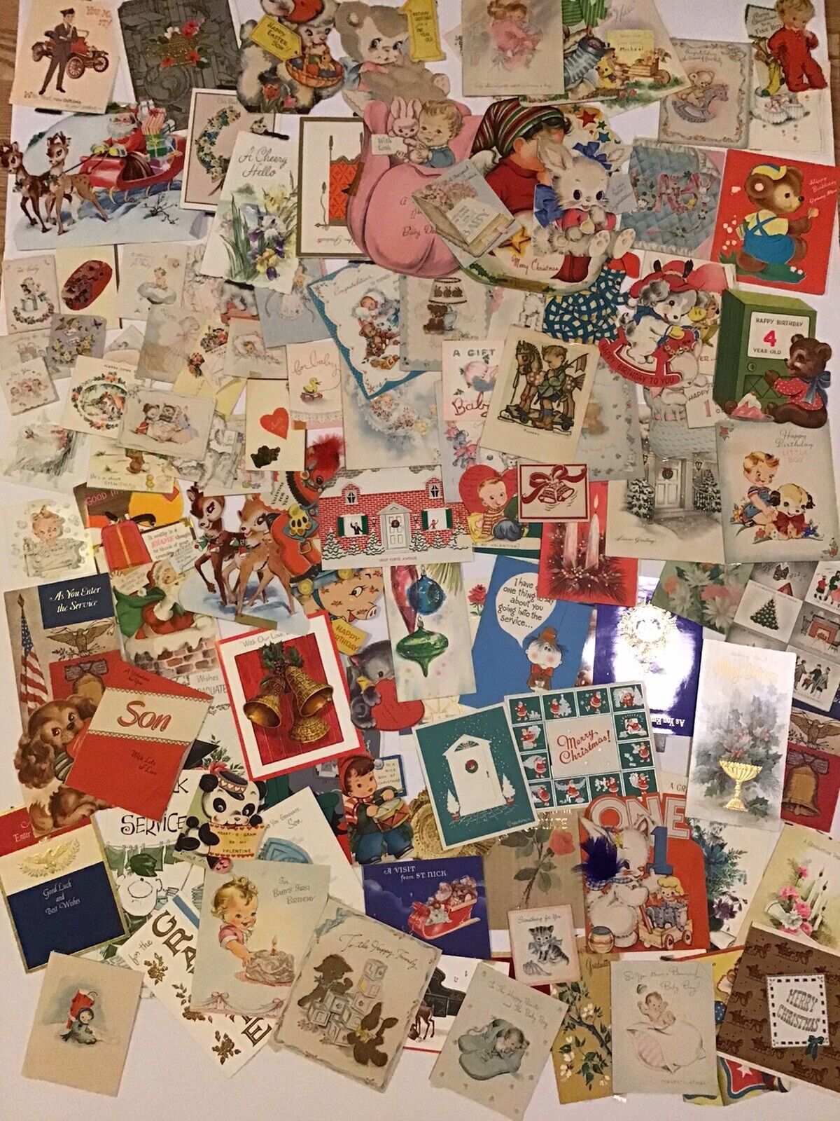 Huge Vintage Christmas Holiday Greeting Card Lot of 112 USED 40's 50's 60's 70's