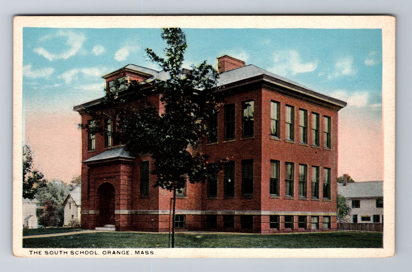 Orange MA-Massachusetts, The South School, Antique, Vintage Souvenir Postcard