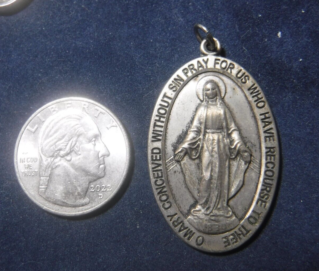 Catholic Miraculous Medal Very Large Sterling Silver
