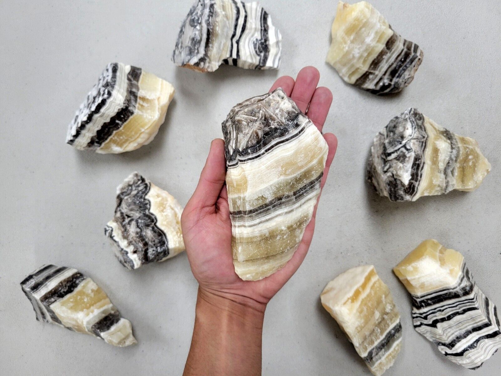 Large Zebra Calcite Crystal Slabs from Mexico for Lapidary Healing & Display