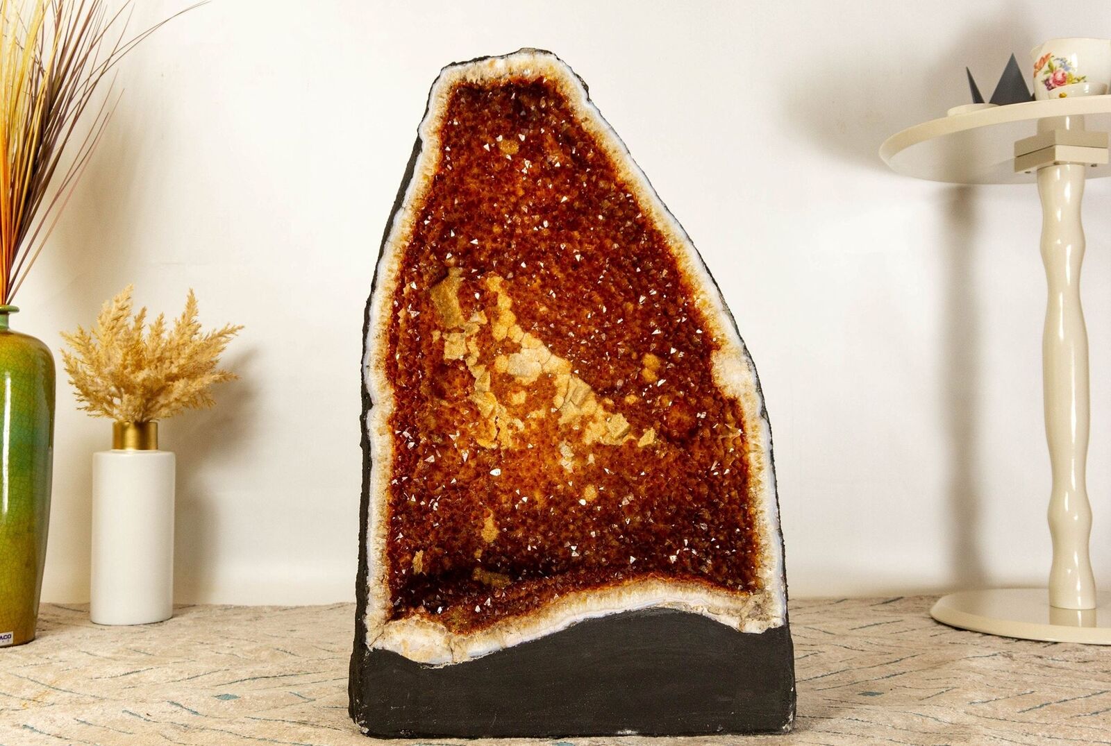 Large Citrine Cathedral Geode, sparkly Orange Citrine Points and Calcite, 121 Lb