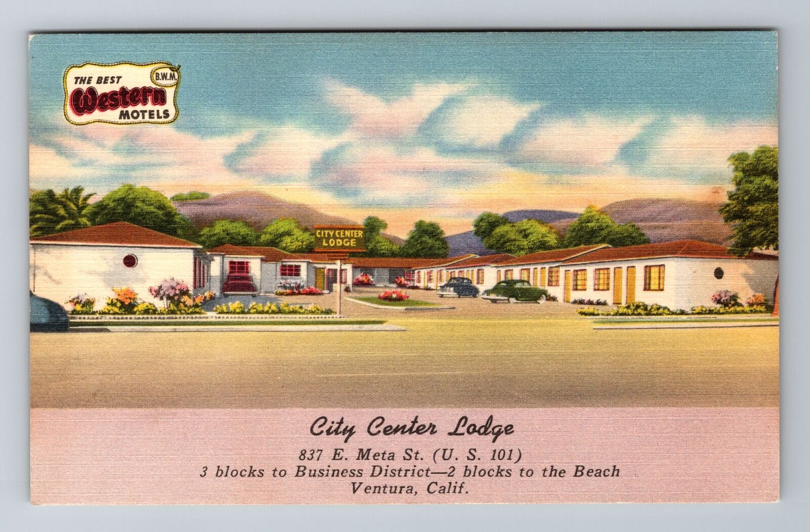 Ventura CA-California, City Center Lodge, Advertising, Vintage Souvenir Postcard