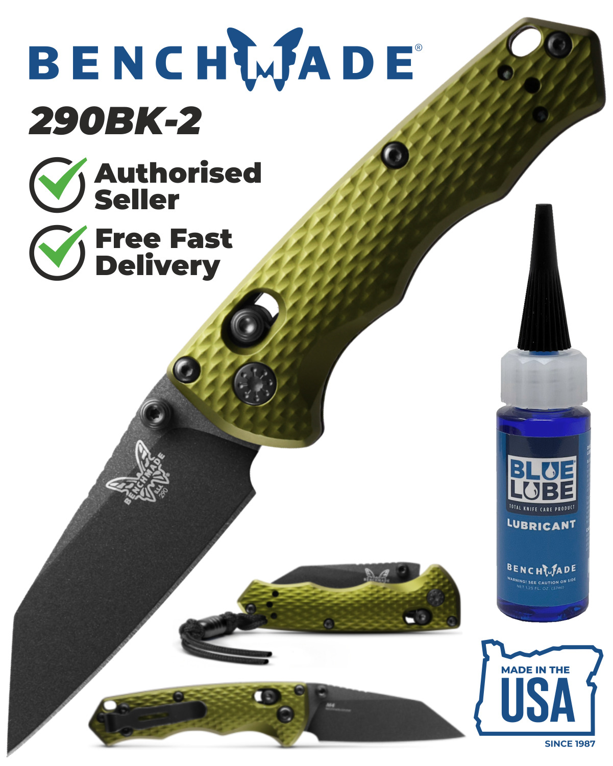 Benchmade 290BK-2 Full Immunity Woodland Green 2.49'' Pocket Knife w/ Lubricant