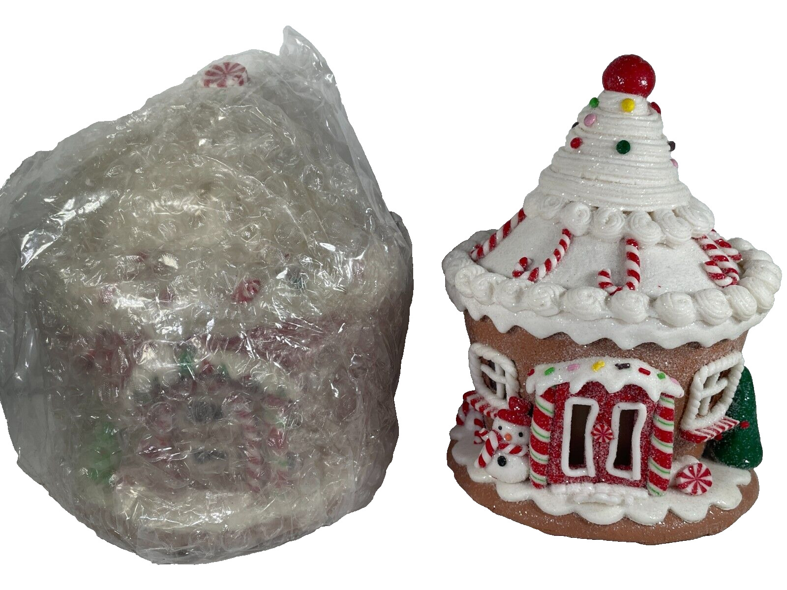 Set of 2 Light-Up Gingerbread Cupcake House Holiday Decor - LED Christmas Villag