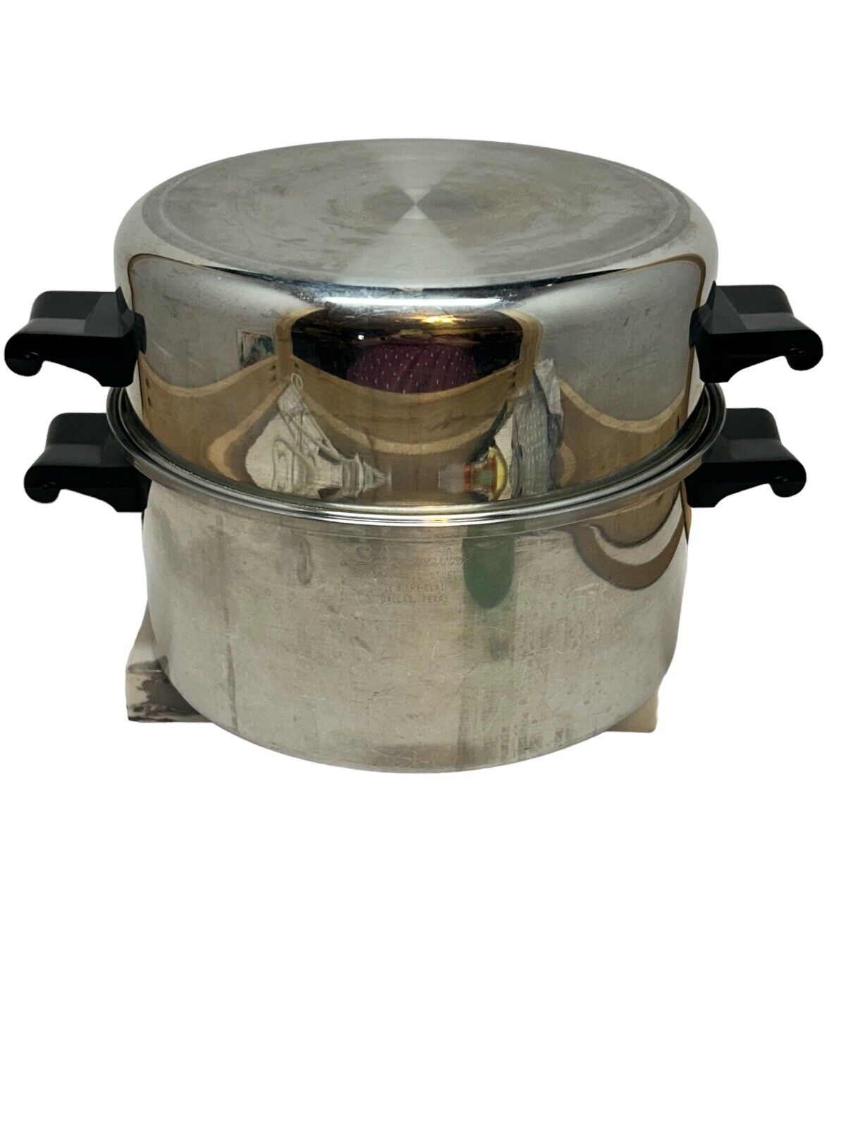 Vintage Saladmaster 18-8 Tri Clad stock pot 6 Qt Dutch Oven w/ Poacher &Dome Lid