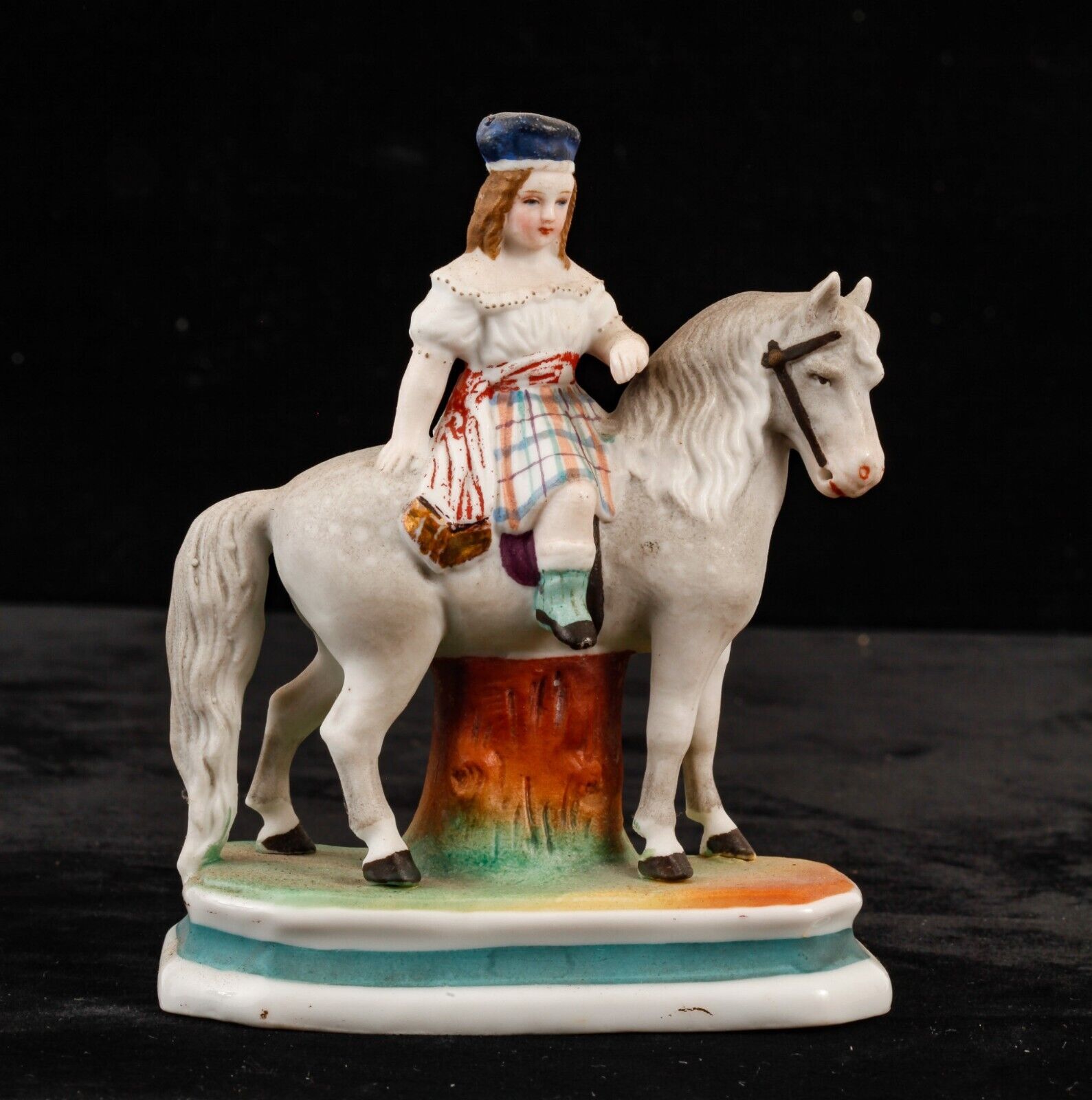Antique Porcelain Girl on Horse Figurine French Art Pottery 9 inch 1780