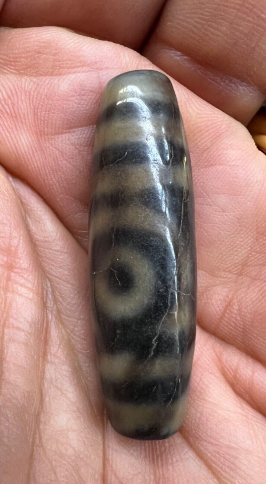 chinese tibetan dzi bead, 2 eyes, 1 5/8 inches