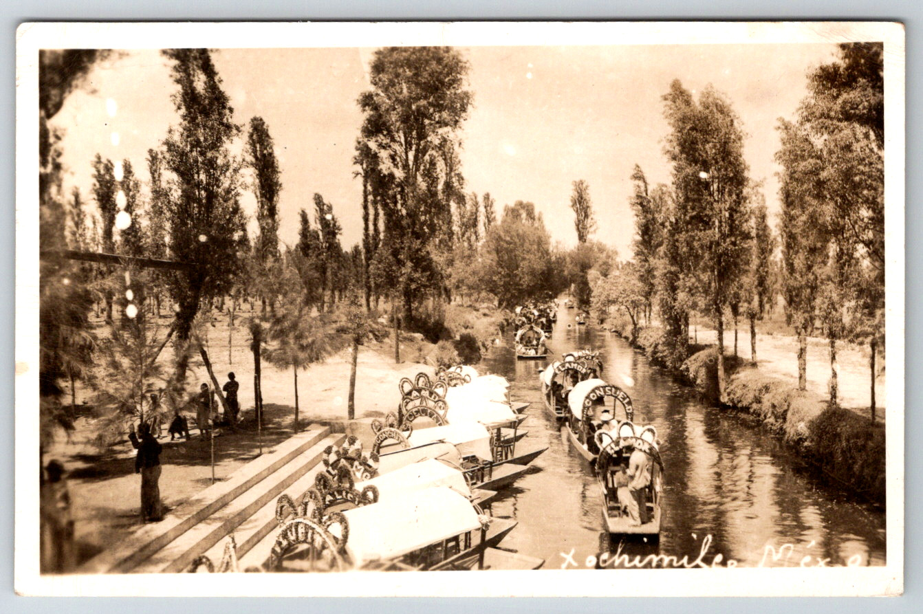 RPPC Xochimilco Mexico Gondolas Postcard