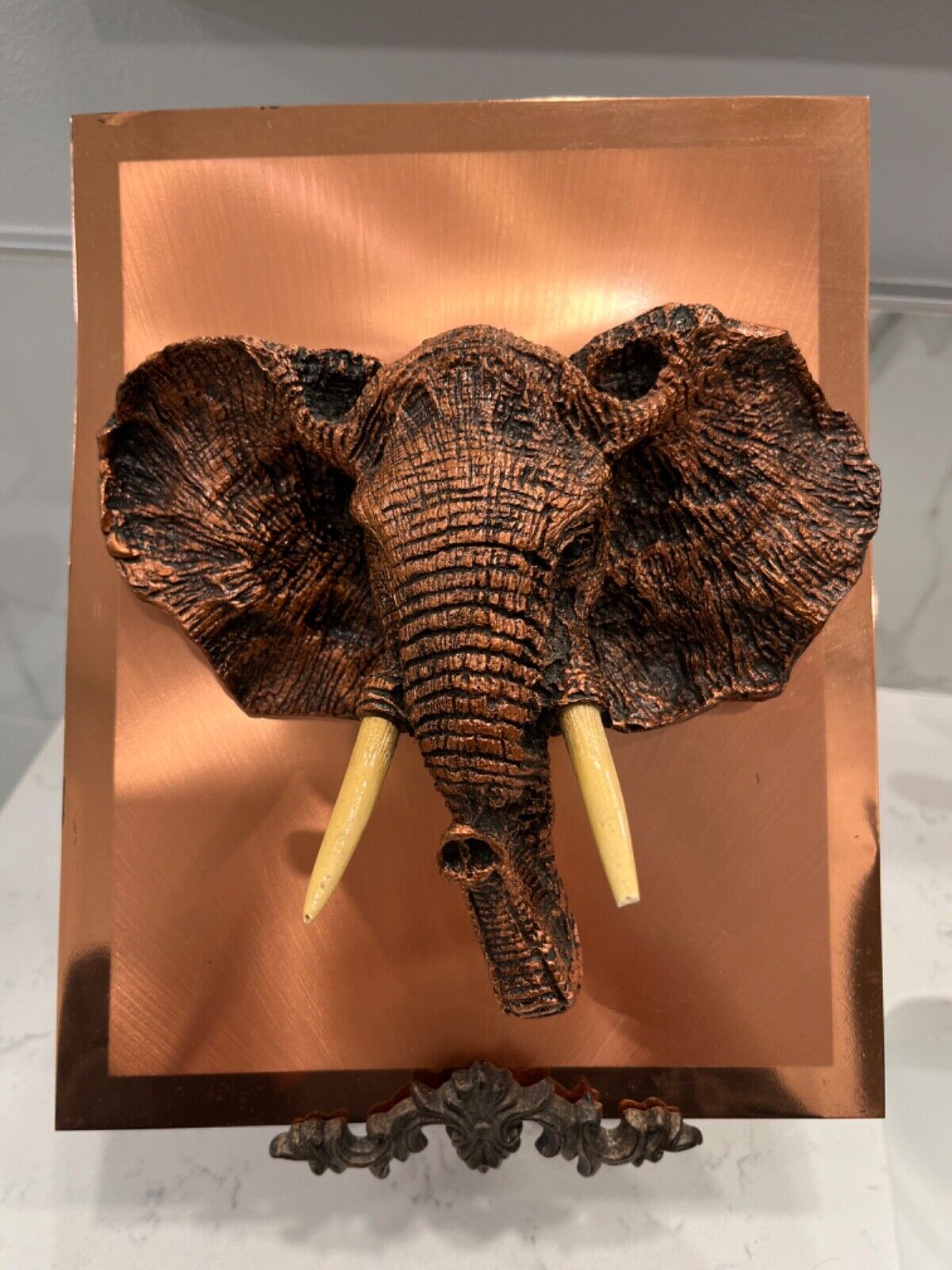 Antique Copper Effect Elephant Head Wall Plaque Sculpture Elephants Collection W