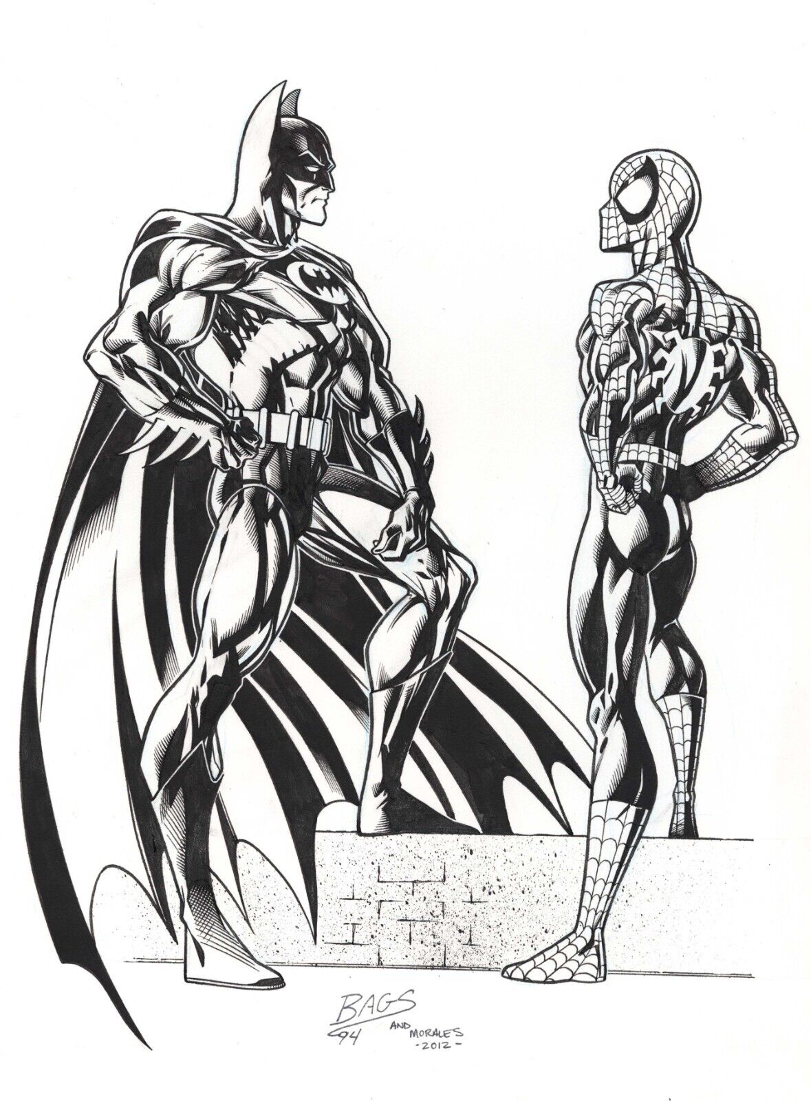 MARK BAGLEY BATMAN AND SPIDER-MAN ILLUSTRATION INCREDIBLE PIECE OF ART 9x13 WOW