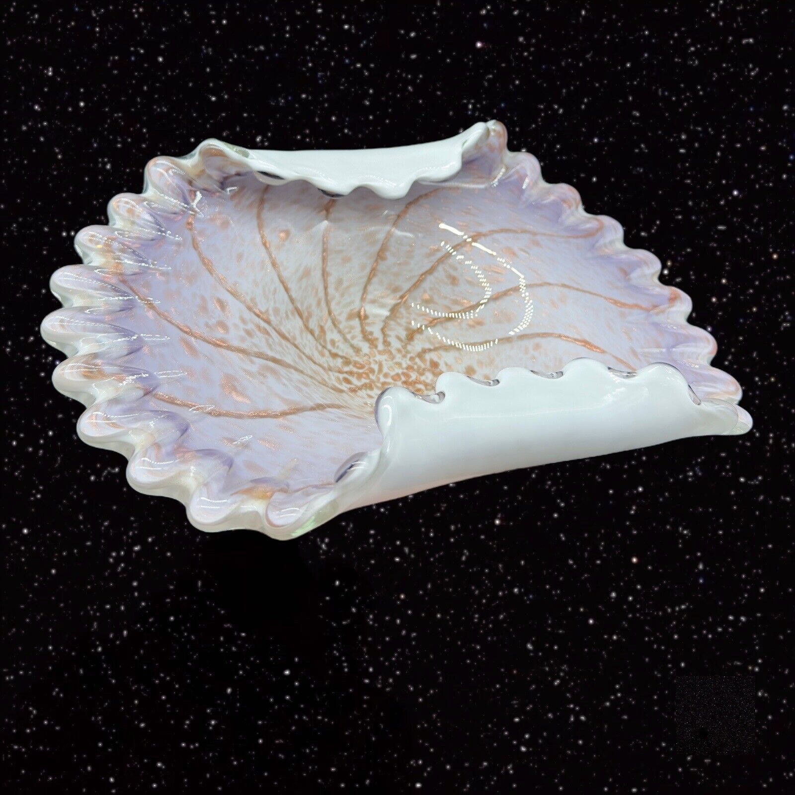 Vintage Murano Art Glass Folded Gold Purple Bowl Dish Centerpiece 2.5”T 10.5”W