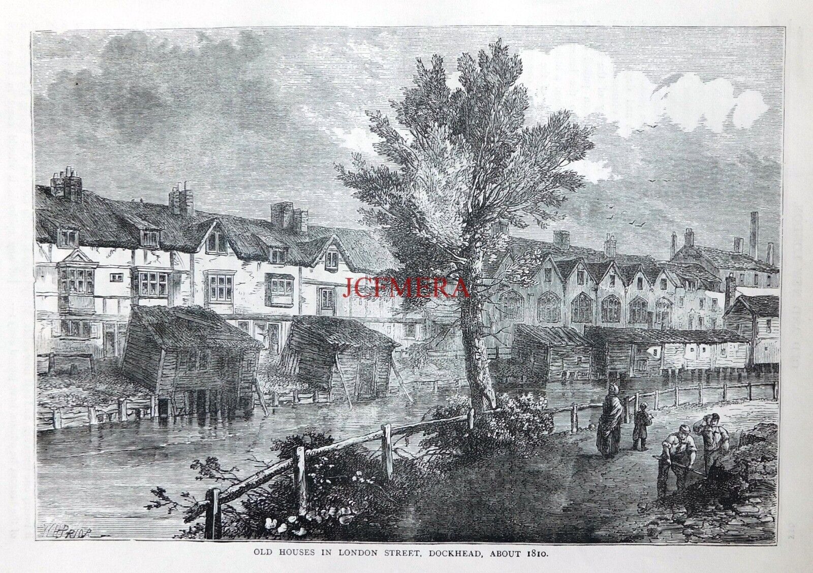 \'LONDON STREET, DOCKHEAD c.1810\', Antique 1893 \'Old London\' Print : 663-120