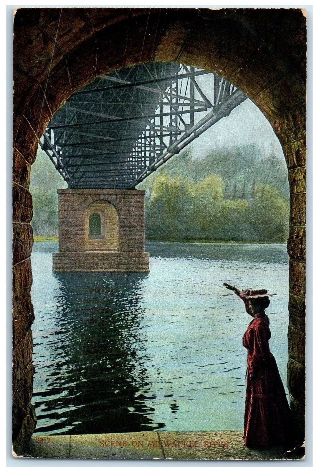 c1910\'s Scene On Milwaukee River Woman on Lake Milwaukee Wisconsin WI Postcard