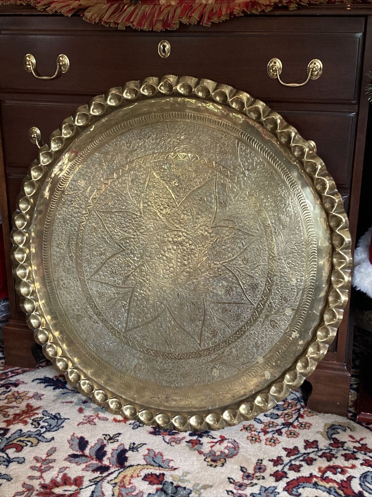 Large Brass Moroccan tray Wall Art Table Top Middle Eastern 28.5 Inches Round