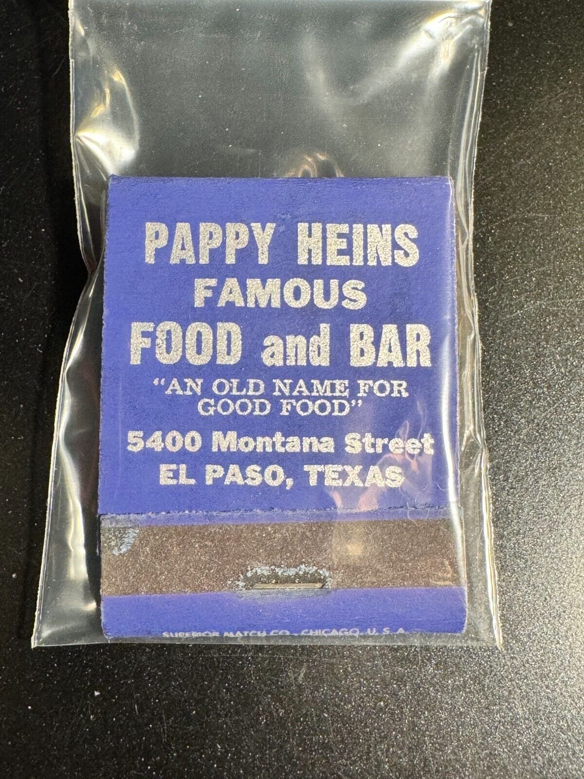 MATCHBOOK - PAPPY HEINS FAMOUS FOOD AND BAR - EL PASO, TX - UNSTRUCK