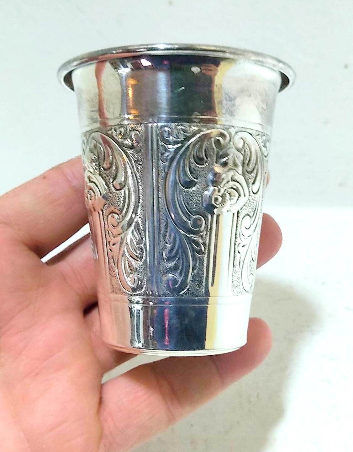 Judaica Silver 925 Hazorfim Israel Vintage Engraved Flower Design Holy Cup 45g