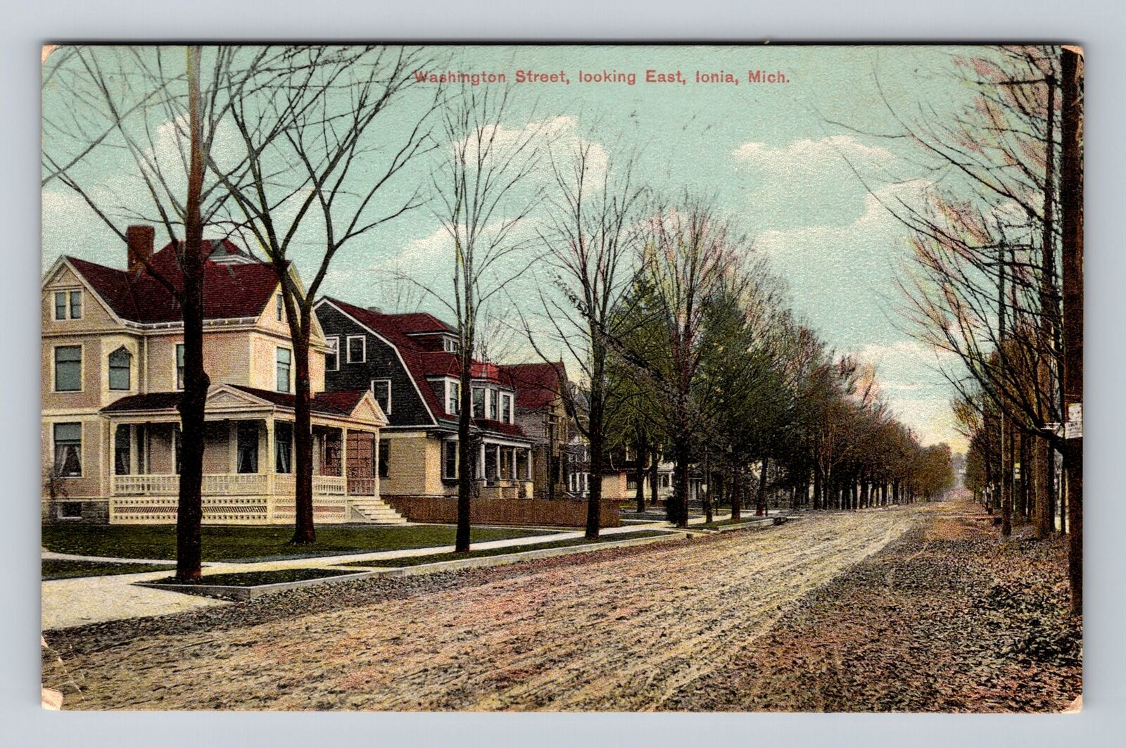 Ionia MI-Michigan, Washington Street Looking East Vintage c1909 Postcard