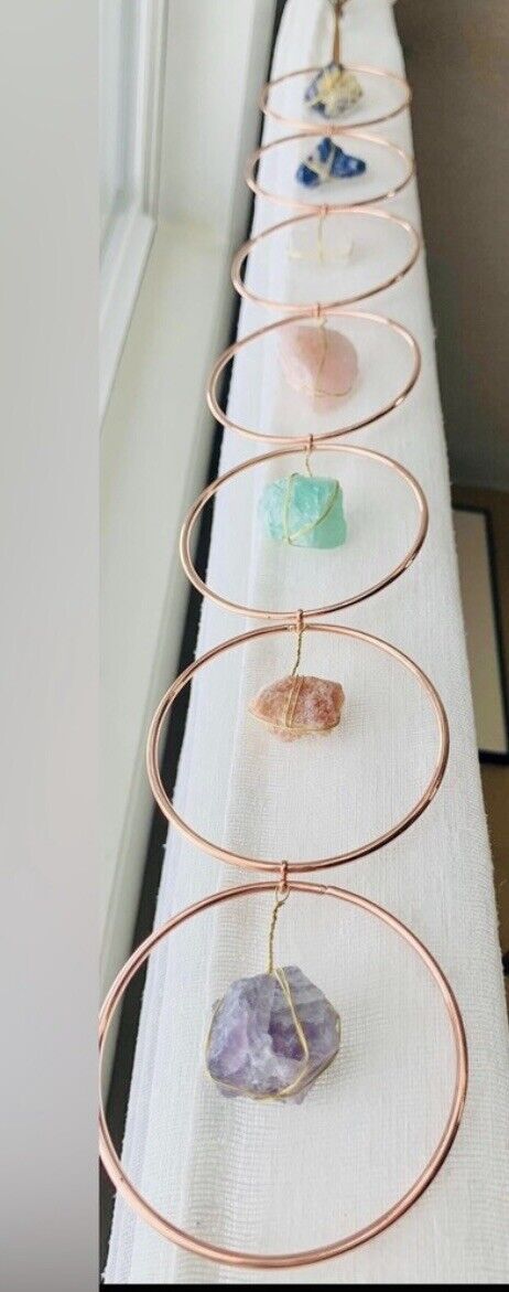 New Rose Gold Hoop With 7 Raw Chakra Crystals Wall Prism