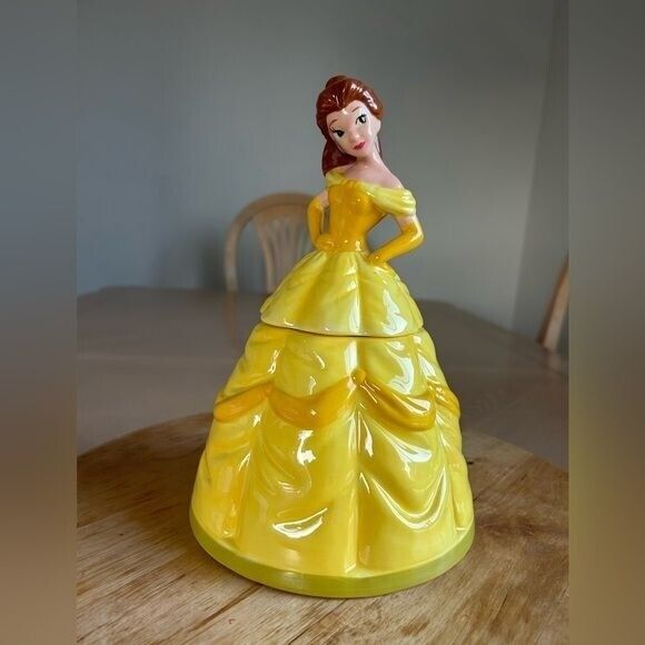 DISNEY Beauty & The Beast Belle Sculpted Ceramic Cookie Jar Yellow Princess Bell