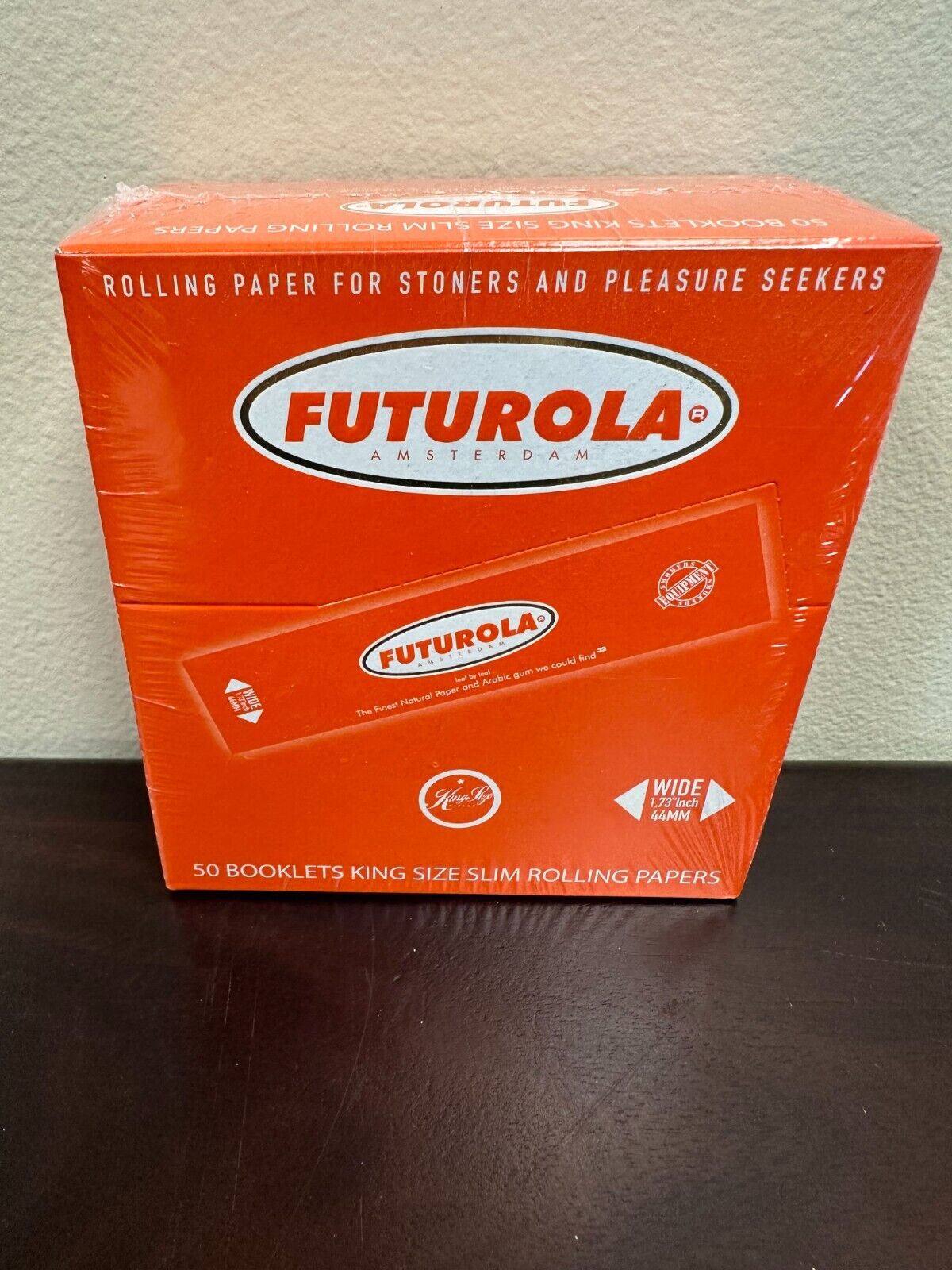 Futurola Orange KING SIZE SLIM Papers/ 32 LEAVES PER PACK FULL BOX 50 PACKS
