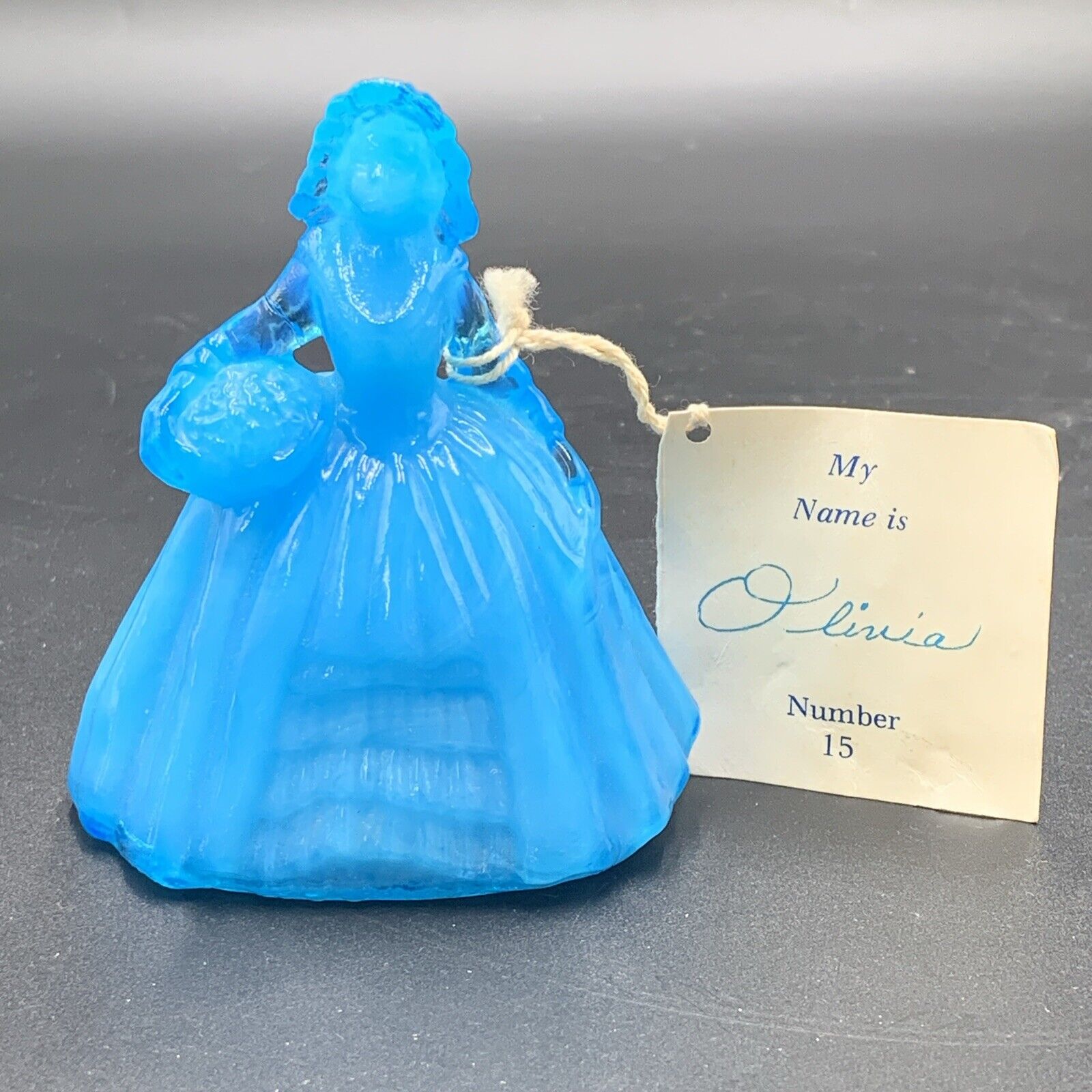 Vintage Boyd's Crystal Art Glass Colonial Doll #15 Olivia Milky Blue Glass