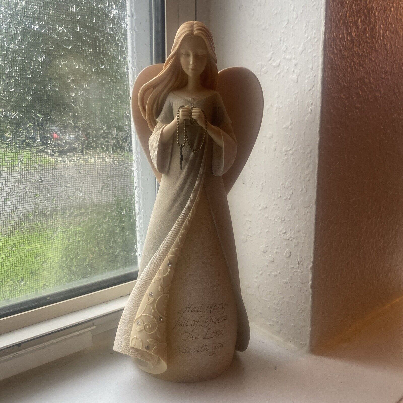 Hail Mary Angel Figurine Foundations By Enesco Catholic Crucifix 9” Tall