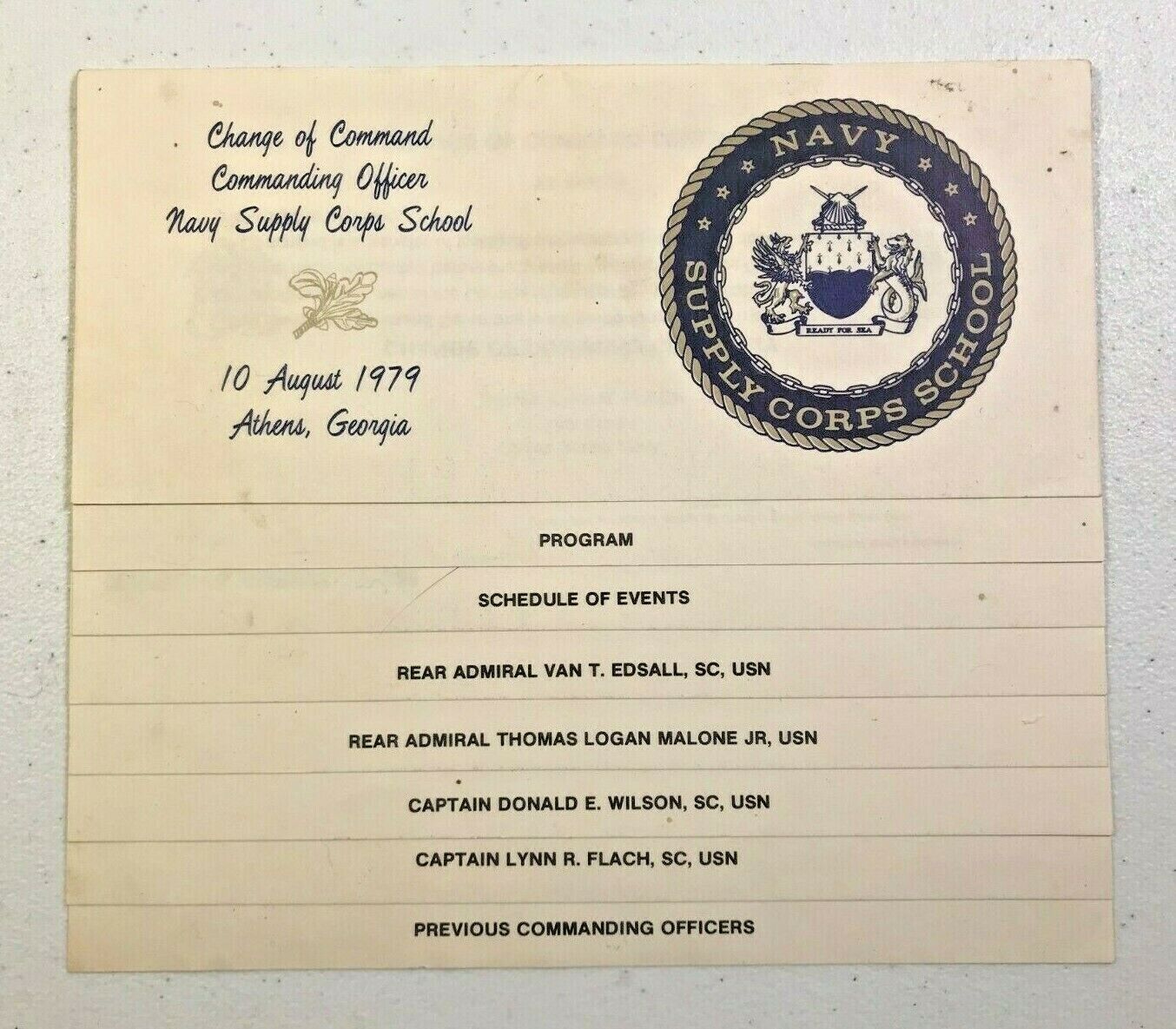 1979 Program - NAVY Supply Corps SCHOOL Change of Command, Rear Adminal Edsall +