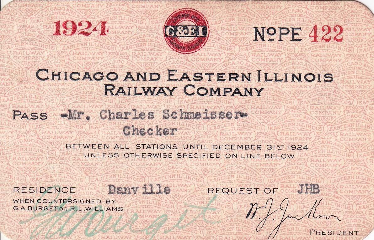 1924 C&EI Chicago & Eastern Illinois Railroad employee pass
