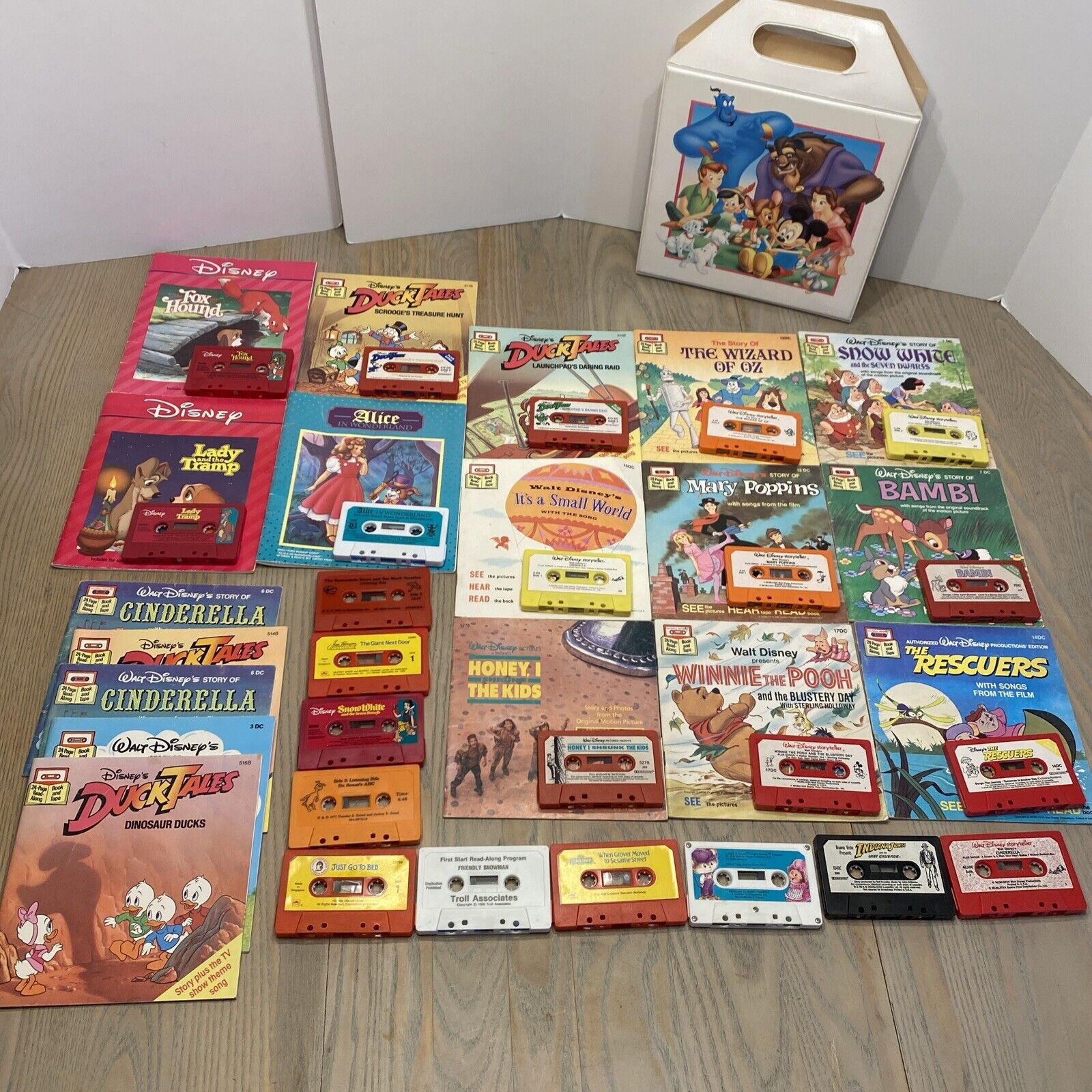 Lot Of 20+ VTG Read Along Cassette Tapes w/ Some Books & Disney Case 80s 90s