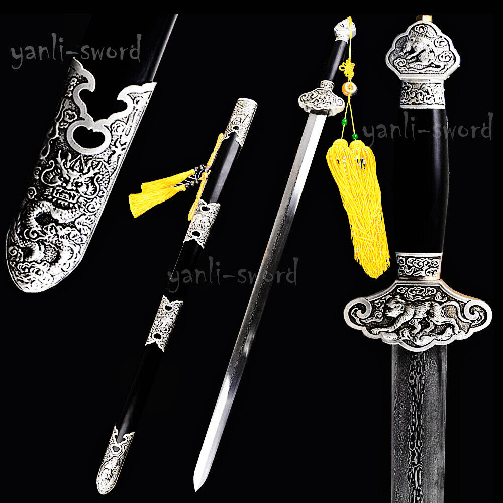 folded steel Jian Chinese Sword double edge twelve chinese zodiac signs fittings