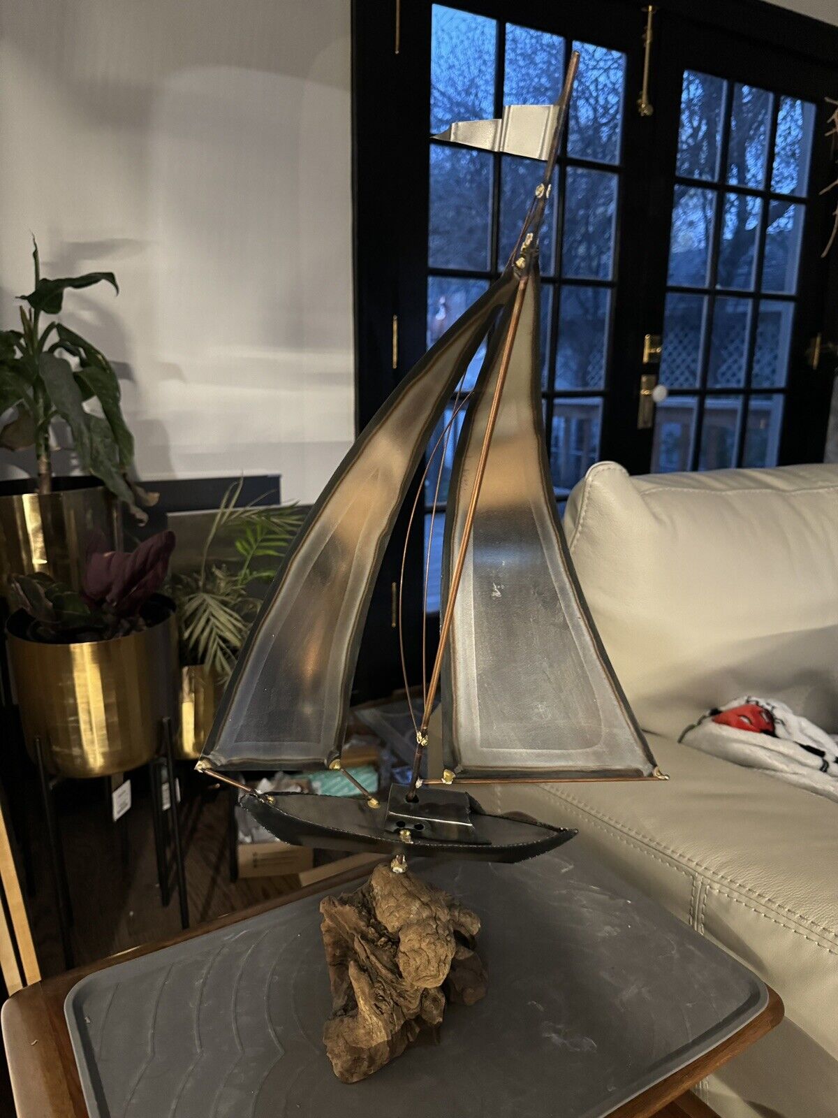 1960s 28” Copper Brass Metal Sailboat Boat Nautical Maritime Sculpture