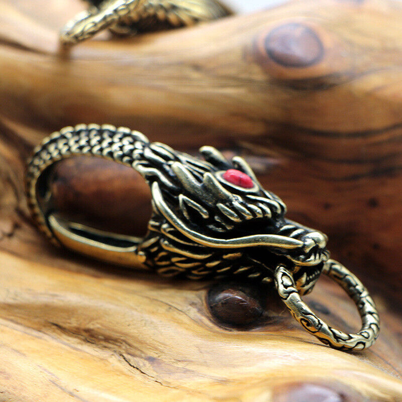 Solid Brass Dragon Head Keychain Zodiac Dragon Keyring Key Pendant Personalised*