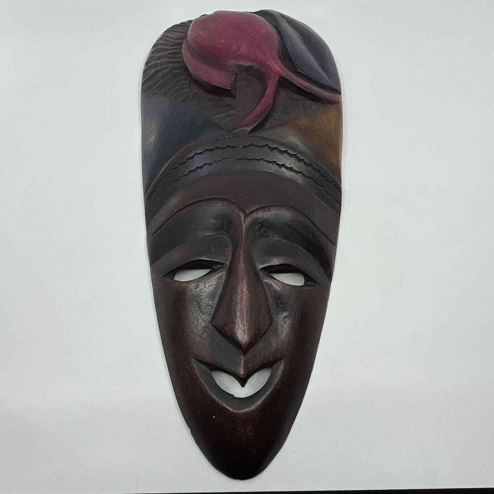 Vintage Tall African Tribal Art Hand Carved Wooden Mask Kenya 17\
