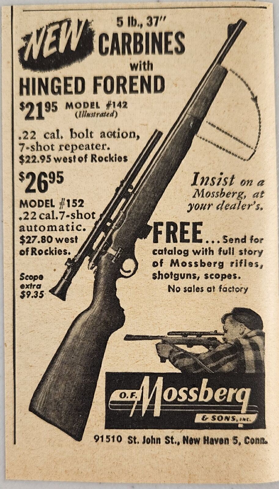 1949 Print Ad Mossberg .22 Rifles Bolt-Action & 7-Shot Automatic New Haven,CT