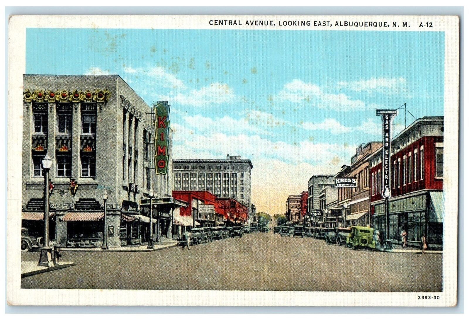 c1940\'s Central Avenue Classic Cars Building Albuquerque New Mexico NM Postcard