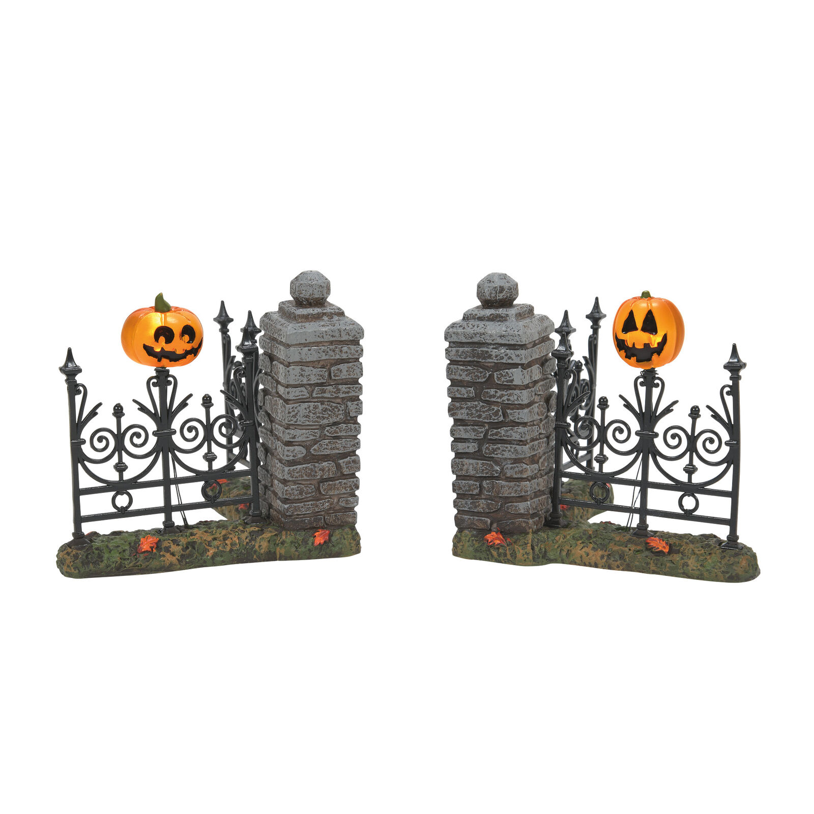 Department 56 Village Accessories Jack-O-Lantern Fence Corners Lit Figurine Set