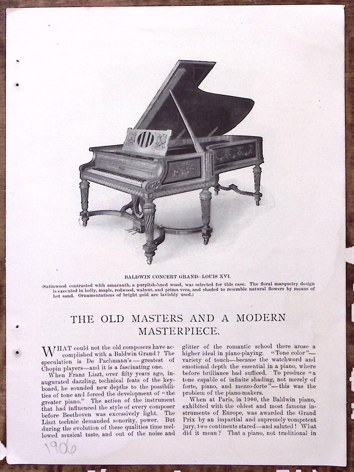 1906 BALDWIN PIANO COMPANY 4-PAGE MULTI PAGE PRINT ADVERTISEMENT Z4763