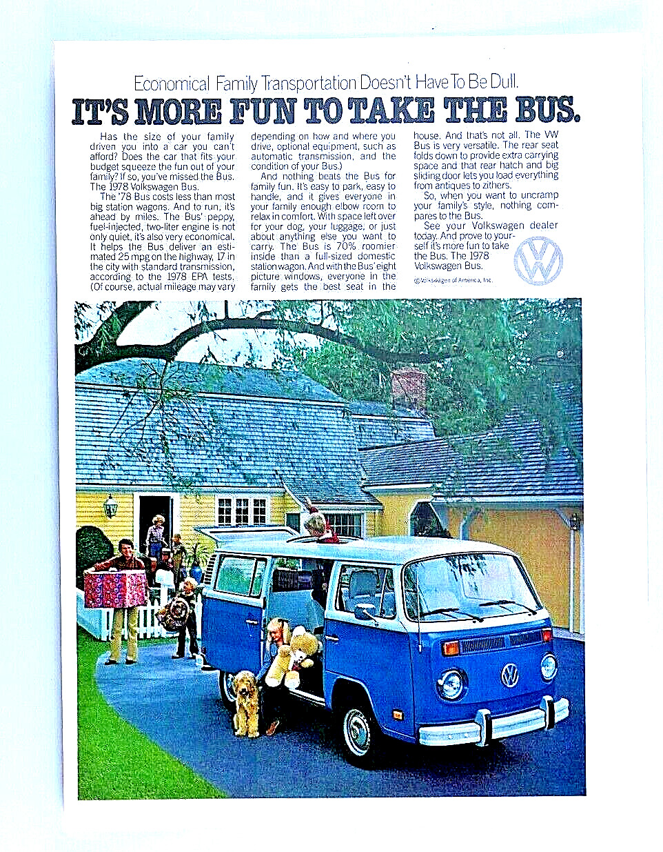 1978 Volkswagen Bus Vintage More Fun 1 Page Version Original Print Ad