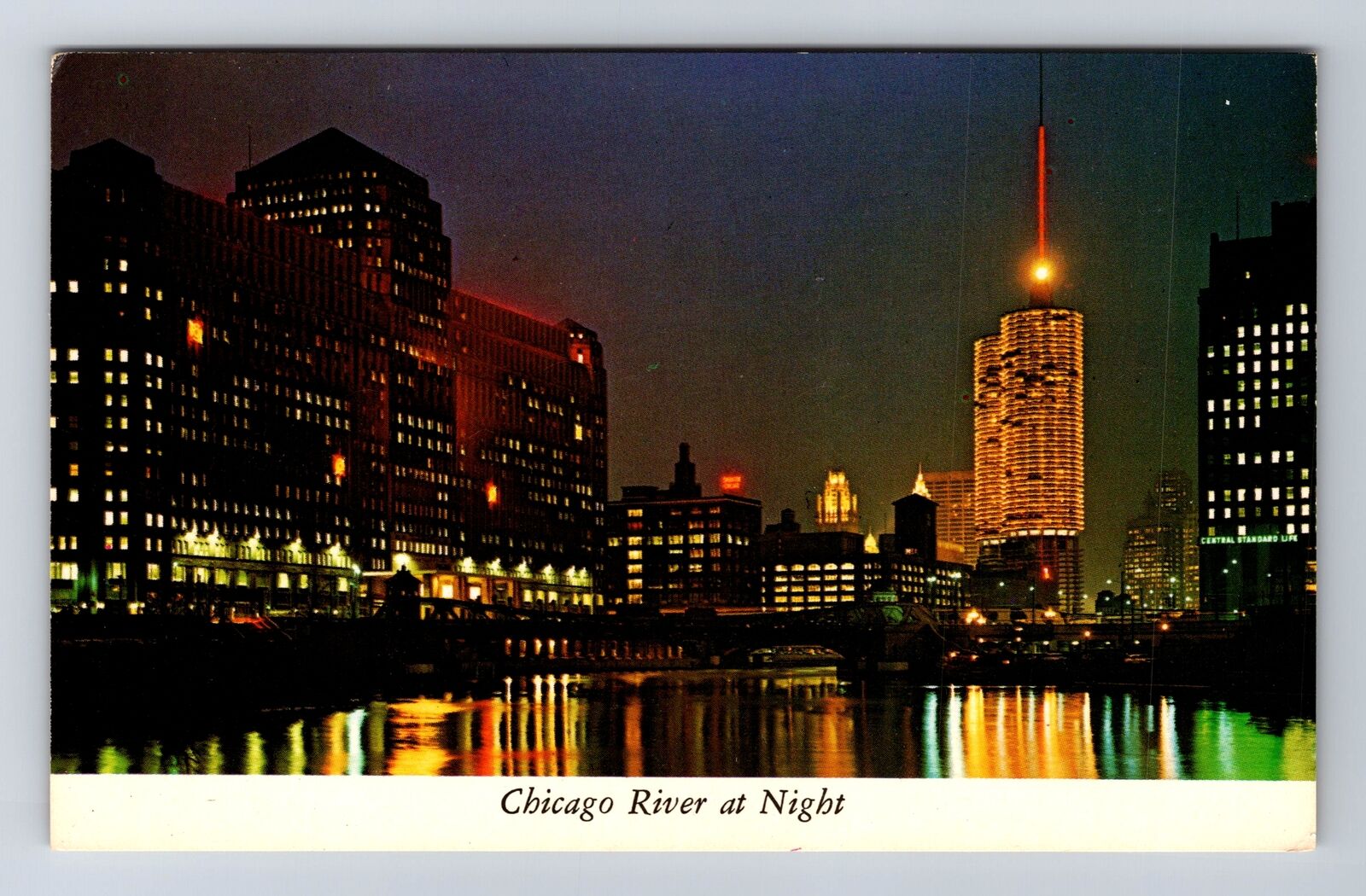 Chicago IL-Illinois, Chicago River At Night, Antique, Vintage Postcard