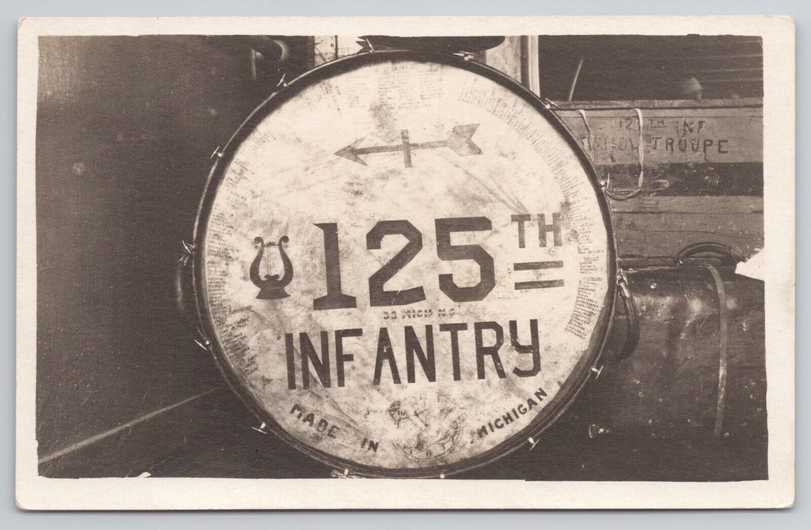 RPPC WWI 125th Infantry Michigan 33 Div Special Drum Signed Members Postcard V*