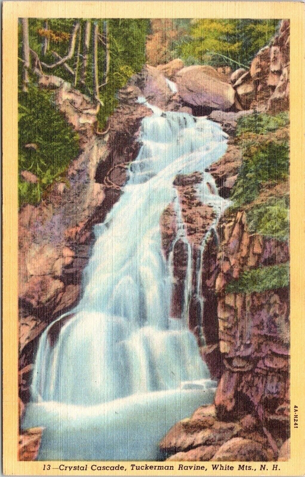White Mountains New Hampshire Tuckerman Ravine Crystal Cascade Linen Postcard