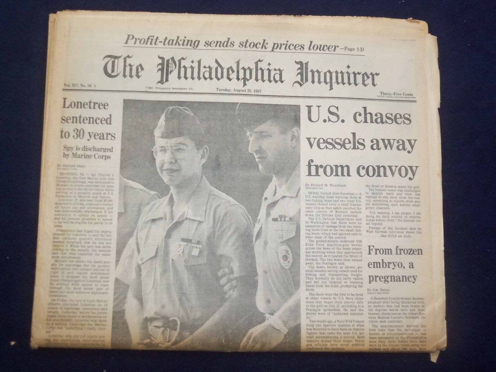 1987 AUGUST 25 THE PHILADELPHIA INQUIRER - U.S. CHASES VESSELS AWAY - NP 7139