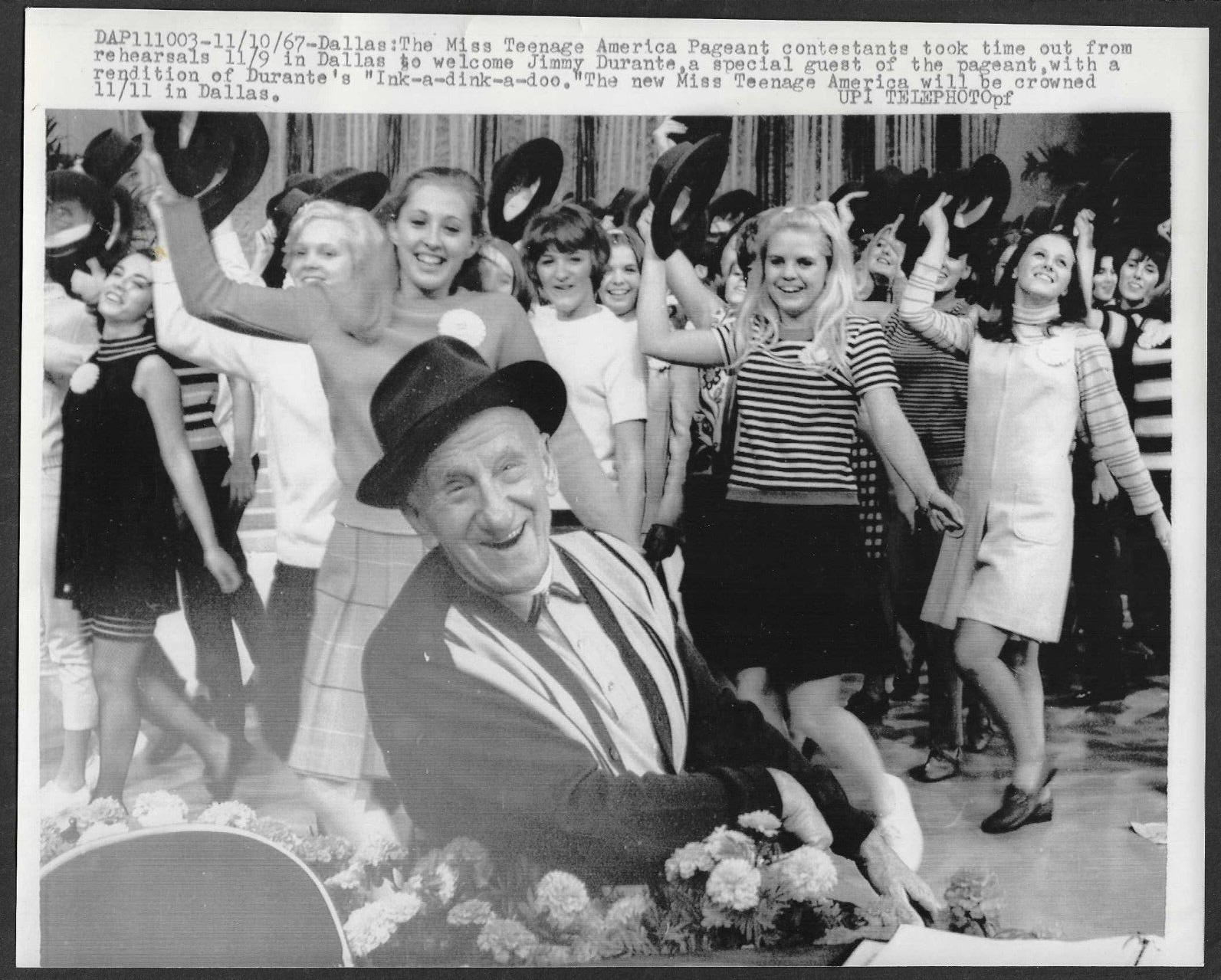 JIMMY DURANTE ACTOR IN DALLAS VINTAGE 1967 ORIGINAL PRESS PHOTO