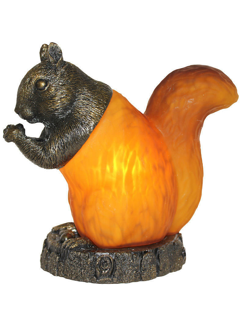 Brown Glass Squirrel Resin Base Accent Table Light Lamp Lake House Cabin Decor