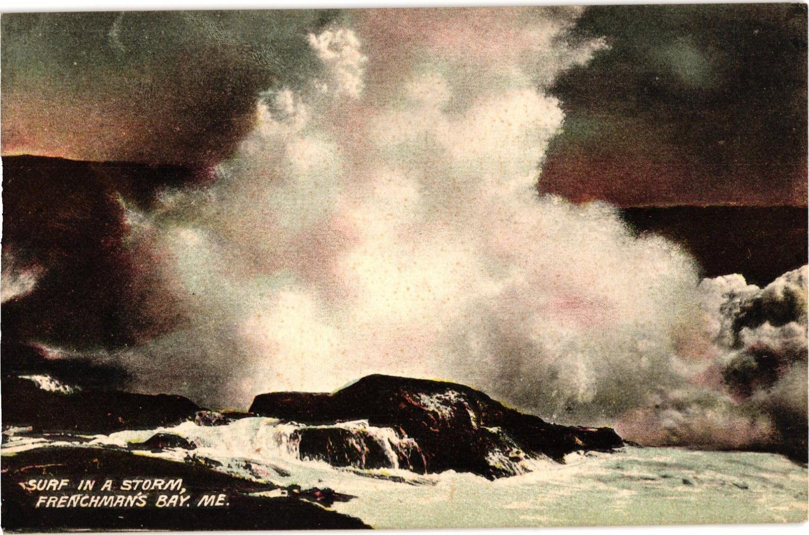 Surf in a Storm Frenchman's Bay Maine Divided Unposted Postcard c1910s