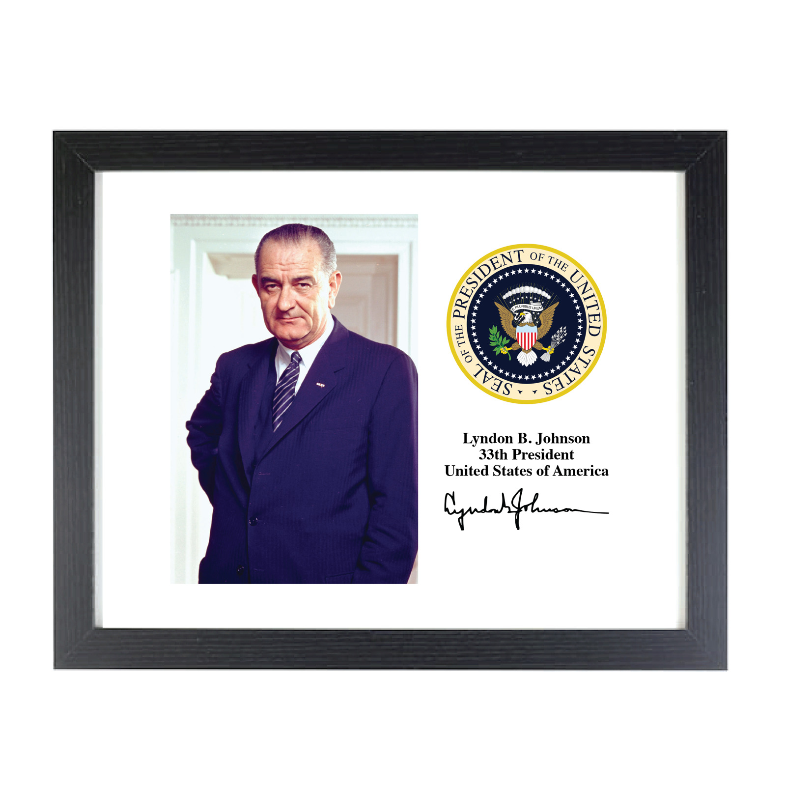 Lyndon B Johnson 36th President Facsimile Presidential Seal 8X10 Framed Photo